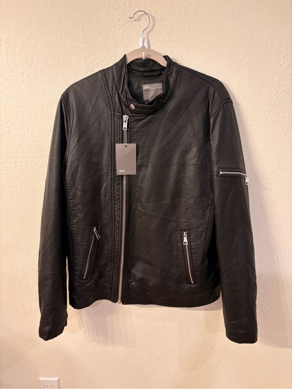 NWT ASOS Men's Black Leather Jacket Size Medium
